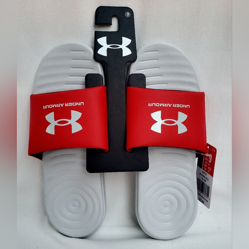 Under Armour Ansa Slide Sandals Gray/Red Men's Sizes 9, 10, 11, 12, 13